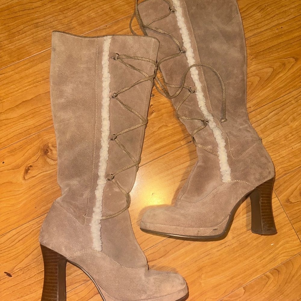 Women's Tan Suede Knee-High Boots